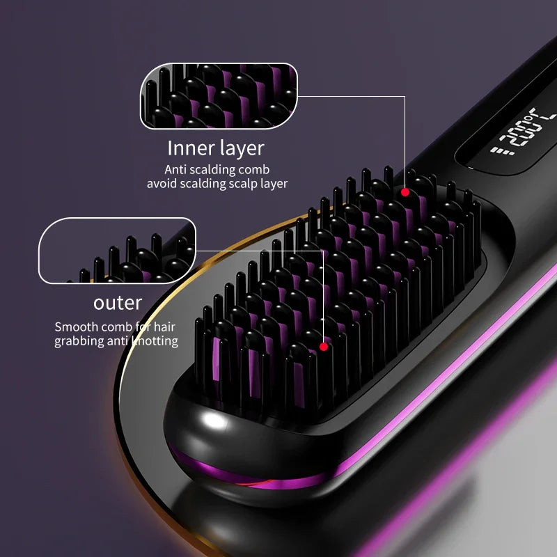 Peigne Lissant Électrique USB LCD avec Chauffage Céramique – Brosse Lissante Rechargeable Sans Fil avec Ions Négatifs - BLACKBEARD OUTDOOR INDUSTRIES