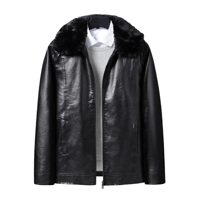 Winter Men Fleece Motor Biker Leather Jacket Man Lapel Thick Outwear Leather Coat Man Vintage Formal Fashion Leather Windbreaker BLACKBEARD OUTDOOR INDUSTRIES