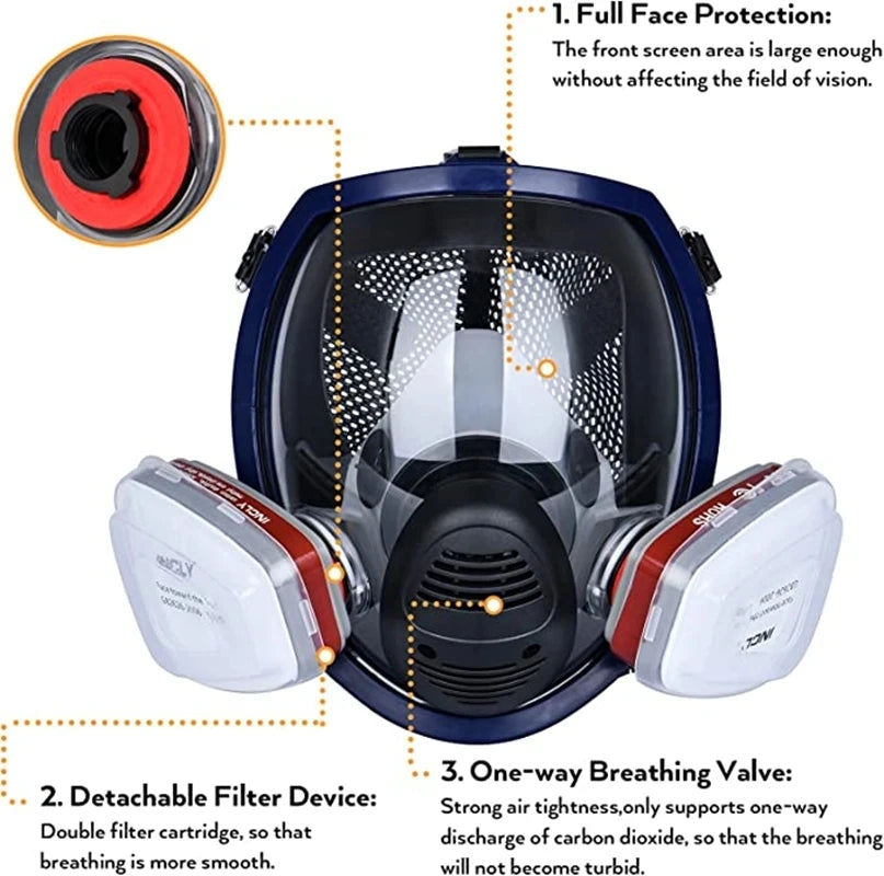 Masque à Gaz Chimique 6800 — Respirateur Anti-poussière et Anti-buée avec Filtres pour Gaz Organiques, Gaz Acides, Ammoniac et Soudure - BLACKBEARD OUTDOOR INDUSTRIES