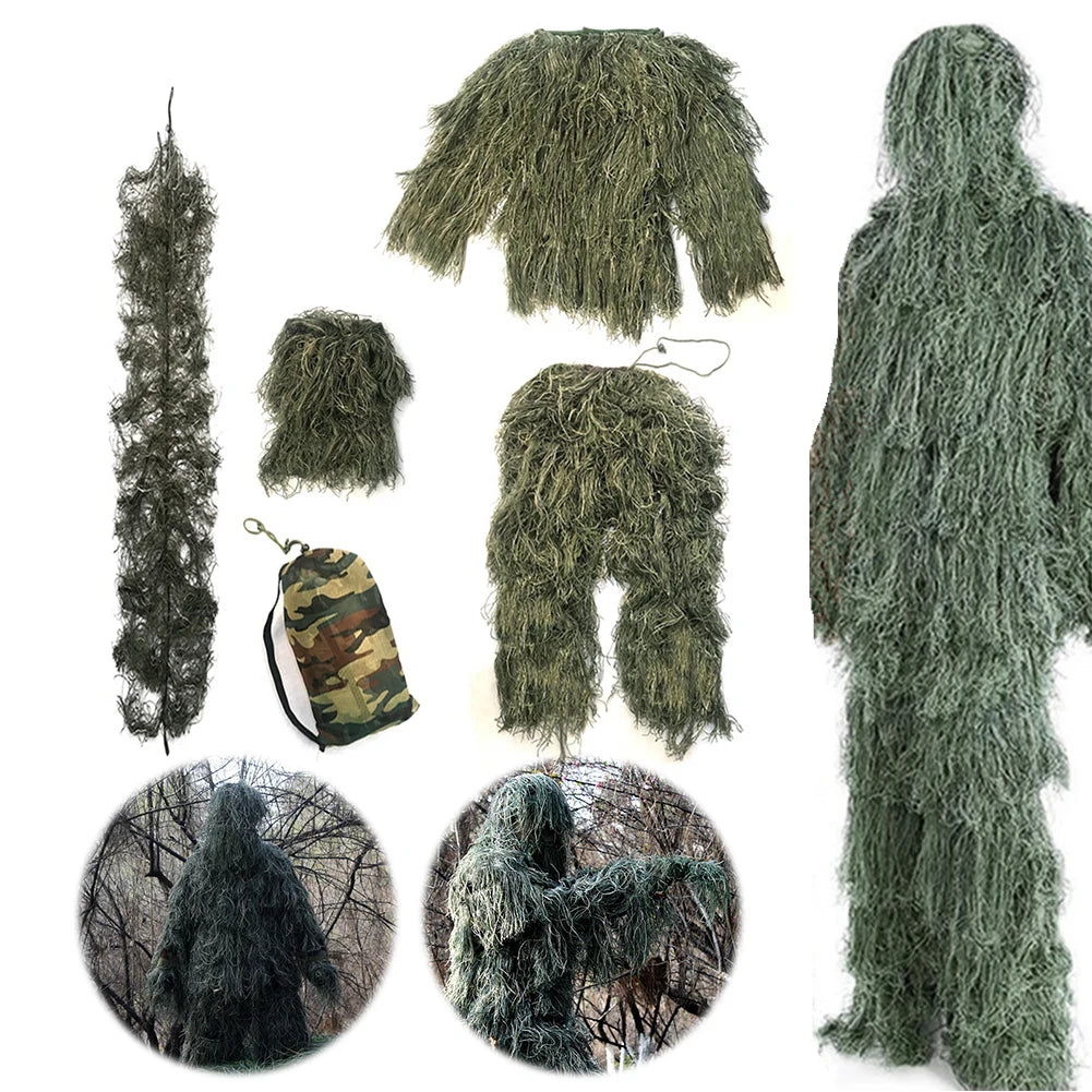 Ensemble 5 pièces Ghillie Suit Camouflage Woodland – Veste, Pantalon, Capuche, Housse de Fusil et Sac de Transport - BLACKBEARD OUTDOOR INDUSTRIES