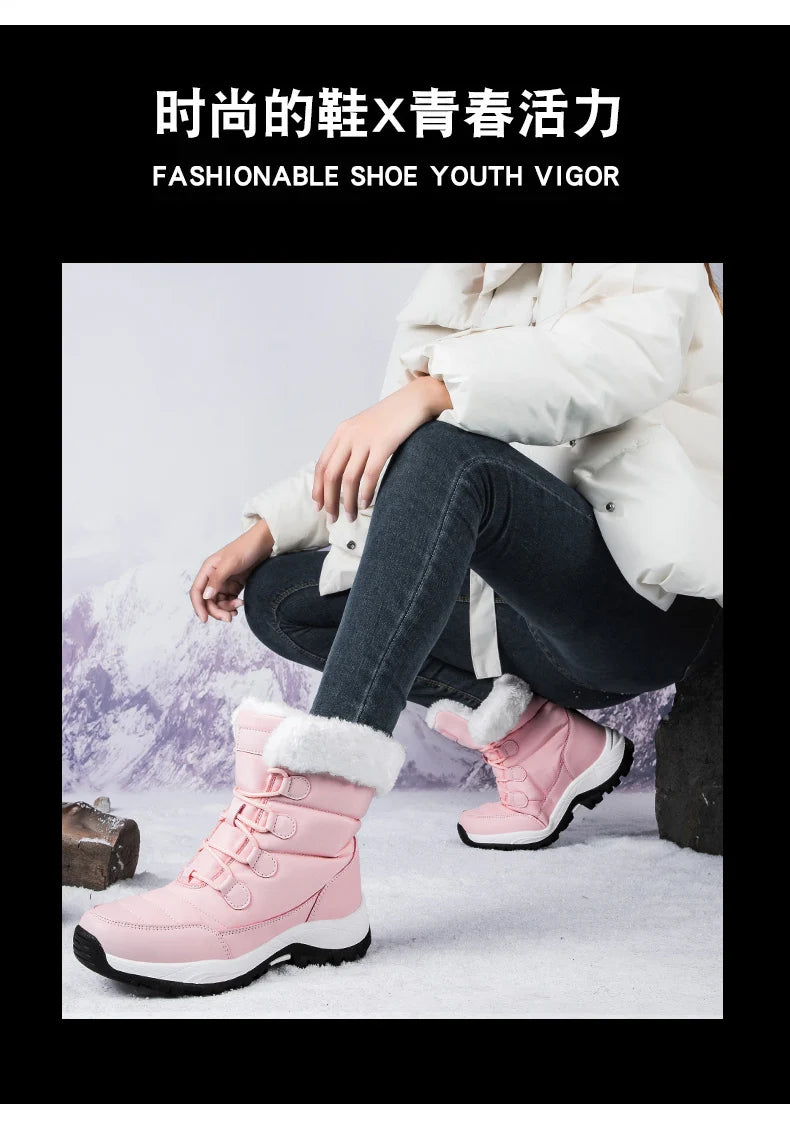 Bottes de Neige Femme Hiver 2024 – Sneakers Chaudes à Fourrure, Semelle Épaisse, Imperméables – Bottines Mi-mollet Outdoor - BLACKBEARD OUTDOOR INDUSTRIES
