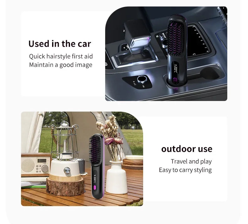 Peigne Lissant Électrique USB LCD avec Chauffage Céramique – Brosse Lissante Rechargeable Sans Fil avec Ions Négatifs - BLACKBEARD OUTDOOR INDUSTRIES