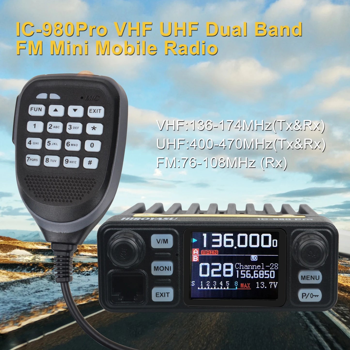 HIROYASU IC-980 Pro – Radio Mobile VHF/UHF Double Bande 25W 200 Canaux - BLACKBEARD OUTDOOR INDUSTRIES