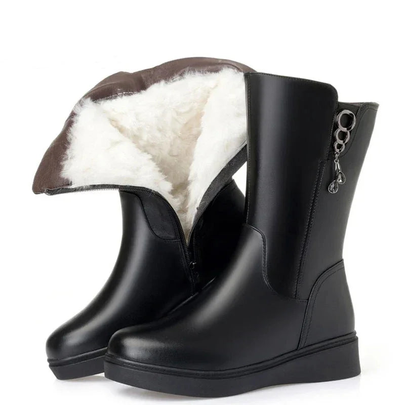 Bottes Neige Femme en Cuir – Fourrées Laine Épaisse | Confort & Chaleur | Tailles 35 à 43 - BLACKBEARD OUTDOOR INDUSTRIES