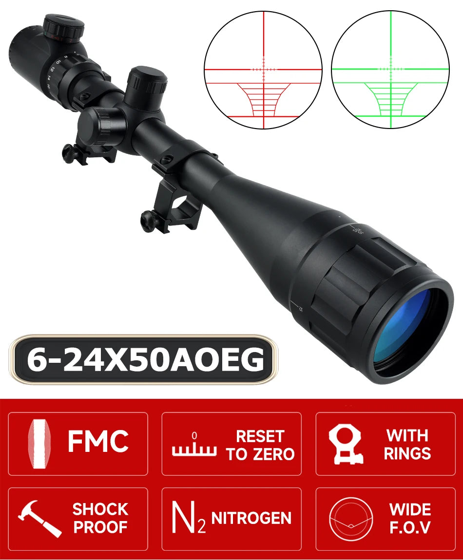 Lunette de Visée Tactique SFP 4-16X44 / 6-24X50 / 10-40X50 avec Réticule Illuminé Rouge & Vert, Réglage Parallaxe - BLACKBEARD OUTDOOR INDUSTRIES