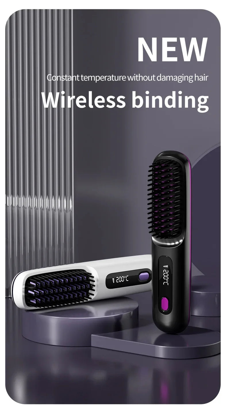 Peigne Lissant Électrique USB LCD avec Chauffage Céramique – Brosse Lissante Rechargeable Sans Fil avec Ions Négatifs - BLACKBEARD OUTDOOR INDUSTRIES