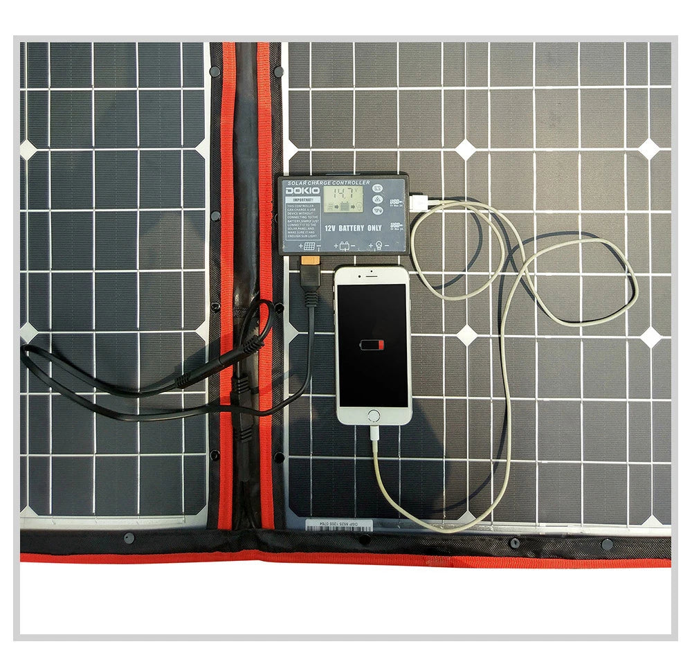 Dokio 100W Panneau Solaire Flexible et Pliant 18V avec Kit Contrôleur 12V – Idéal pour Camping, Voyage et VR - BLACKBEARD OUTDOOR INDUSTRIES