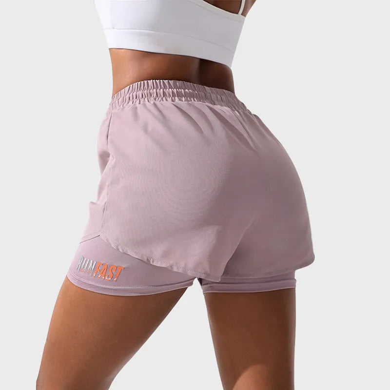 Short de Sport Femme 2-en-1 Mermaid Curve – Respirant, Séchage Rapide, Taille Cordon, Graphique Lettre - BLACKBEARD OUTDOOR INDUSTRIES