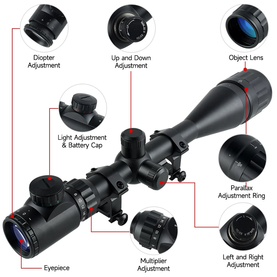 Lunette de Visée Tactique SFP 4-16X44 / 6-24X50 / 10-40X50 avec Réticule Illuminé Rouge & Vert, Réglage Parallaxe - BLACKBEARD OUTDOOR INDUSTRIES