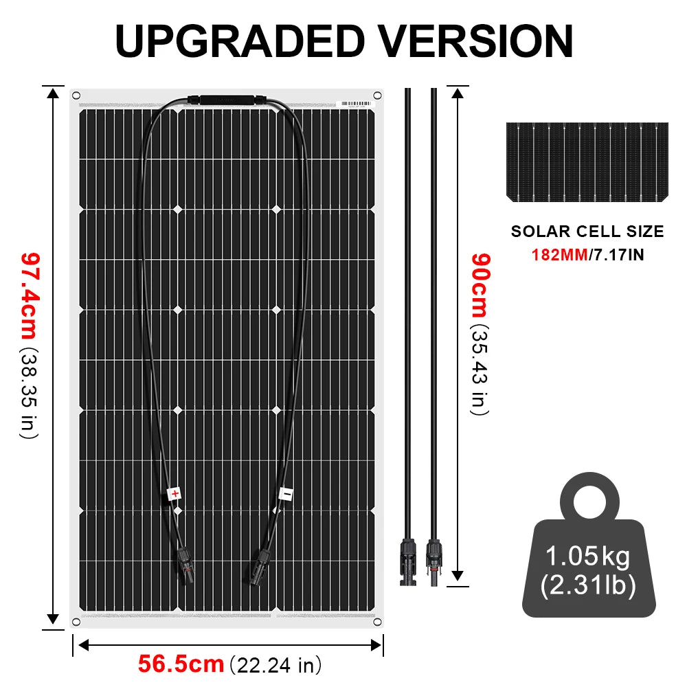 DOKIO Flexible Solar Panel 100W - Monocrystalline Silicon, 18V - Idéal pour Camping RV - BLACKBEARD OUTDOOR INDUSTRIES