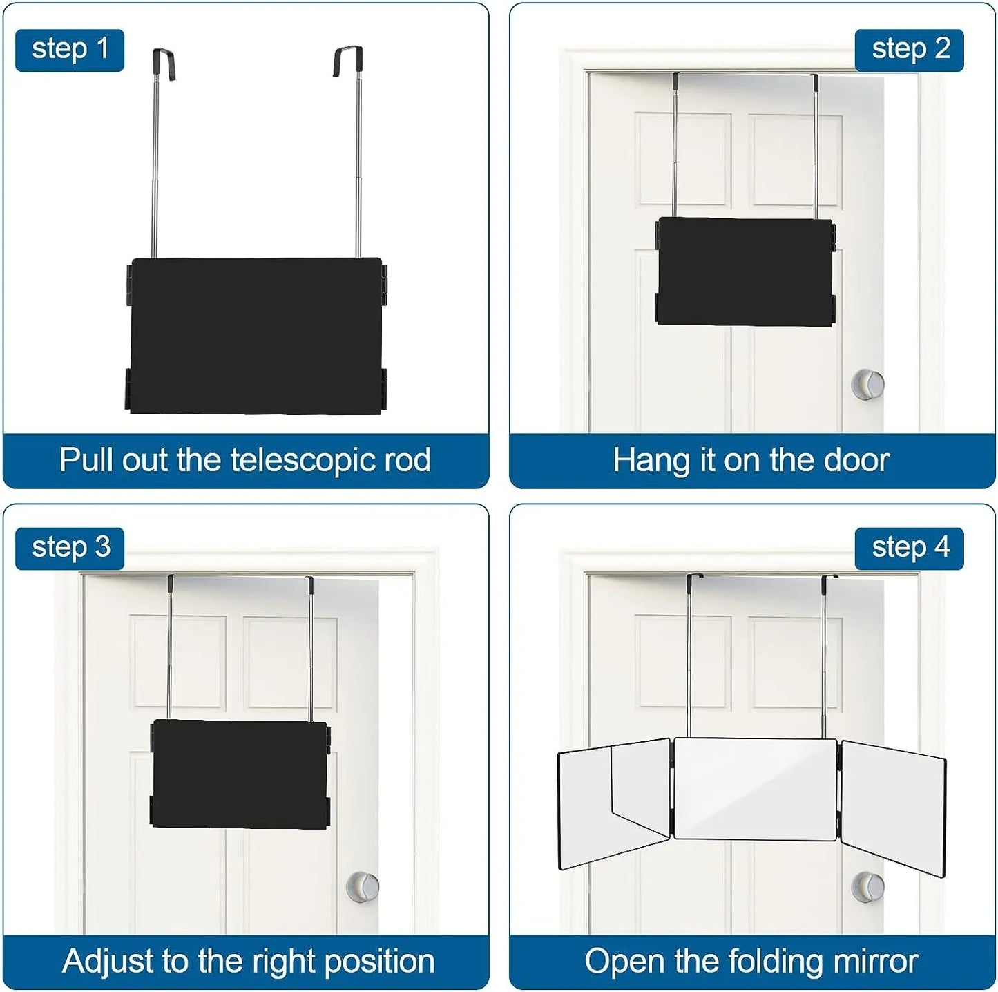 Miroir Trifold Portable 360° – Hauteur Réglable avec Crochets Télescopiques | Idéal Coupe de Cheveux, Maquillage, Rasage - BLACKBEARD OUTDOOR INDUSTRIES