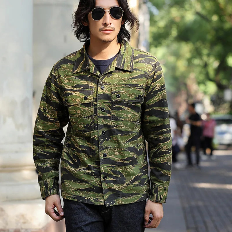 Chemise Camouflage Homme – Style Rayures Tigre | Manches Longues | Multi-poches | Casual & Workwear - BLACKBEARD OUTDOOR INDUSTRIES
