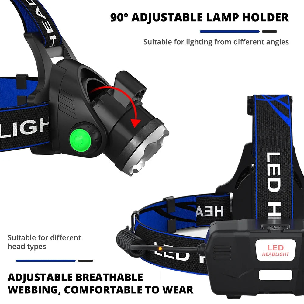 Lampe Frontale Heinast T6 – 50W LED Super Puissante, Zoom, Étanche, 3 Modes, Rechargeable 2x18650 (Batteries Optionnelles) Ma boutique