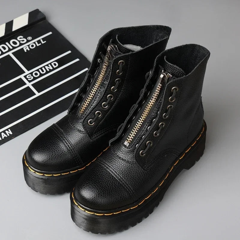 Bottes Femme en Cuir Véritable - Bottes à Plateforme avec Fermeture Éclair, Taille 35-46 - BLACKBEARD OUTDOOR INDUSTRIES