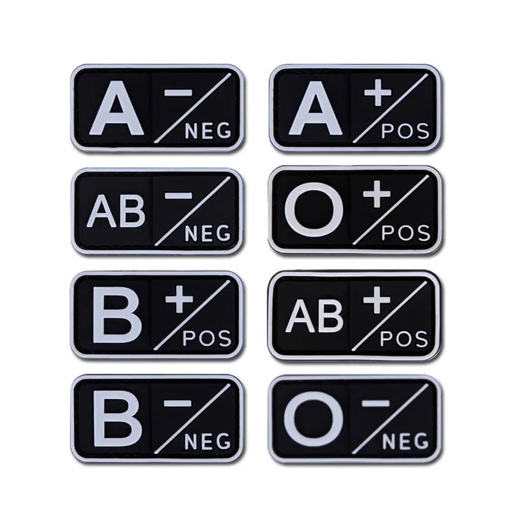 Patch Groupe Sanguin 3D PVC – A B AB O Rh + / - – Écusson Tactique Militaire Hook & Loop 5×2,5 cm - BLACKBEARD OUTDOOR INDUSTRIES