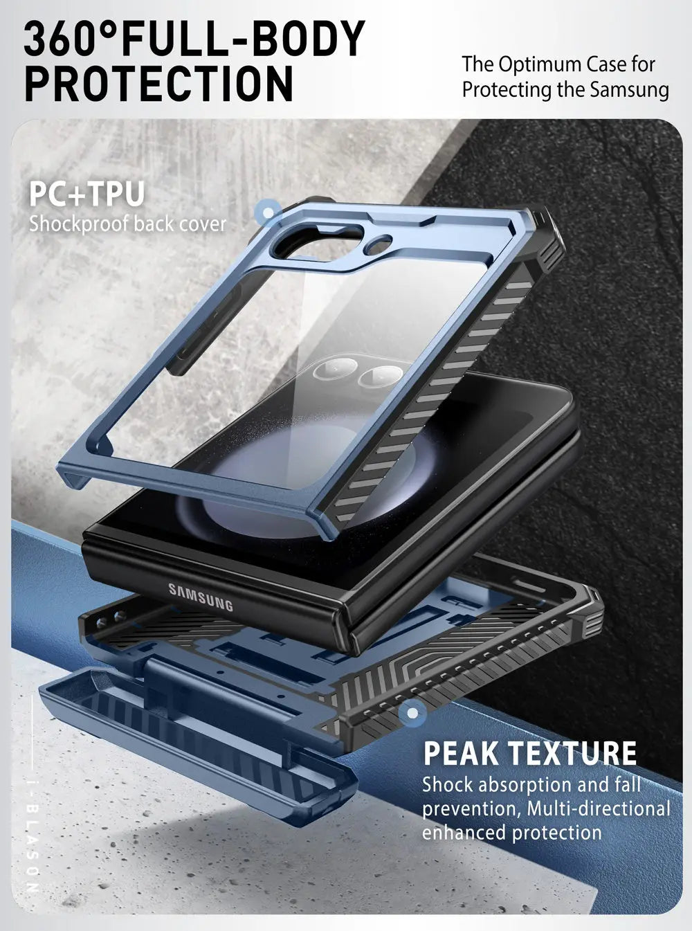 I-BLASON For Samsung Galaxy Z Flip 7 FE/6/5 Case Armorbox Full-Body Military Protection Phone Case with Screen Protector & Stand BLACKBEARD OUTDOOR INDUSTRIES