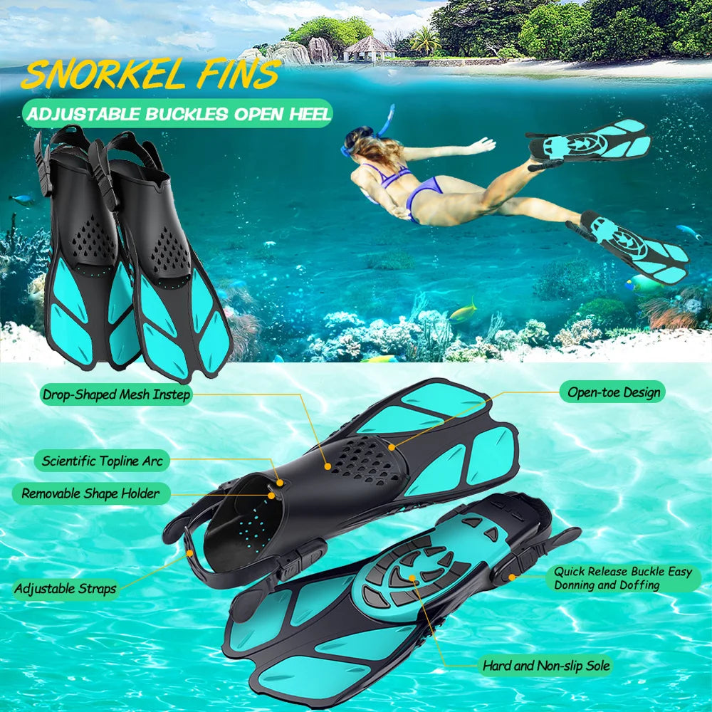 Palmes de Plongée Réglables Adulte – Fins Courtes en Silicone Ouvertes au Talon, Natation, Snorkeling, Voyage - BLACKBEARD OUTDOOR INDUSTRIES