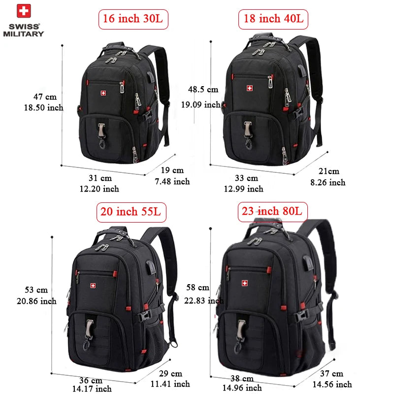 Sac à Dos SWISS 17" pour Ordinateur Portable - Imperméable, avec Port de Charge USB, Multifonction, Style Swiss - Sac de Voyage, de Randonnée et Scolaire - BLACKBEARD OUTDOOR INDUSTRIES
