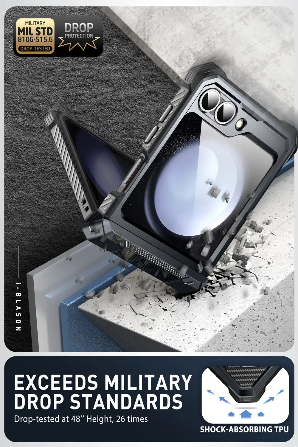 I-BLASON For Samsung Galaxy Z Flip 7 FE/6/5 Case Armorbox Full-Body Military Protection Phone Case with Screen Protector & Stand BLACKBEARD OUTDOOR INDUSTRIES