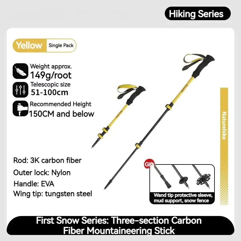 Naturehike Bâton de Randonnée 3 Sections – Fibre de Carbone 3K Ultraléger, Réglable, Pointe Tungstène – Modèle EXT1 - BLACKBEARD OUTDOOR INDUSTRIES