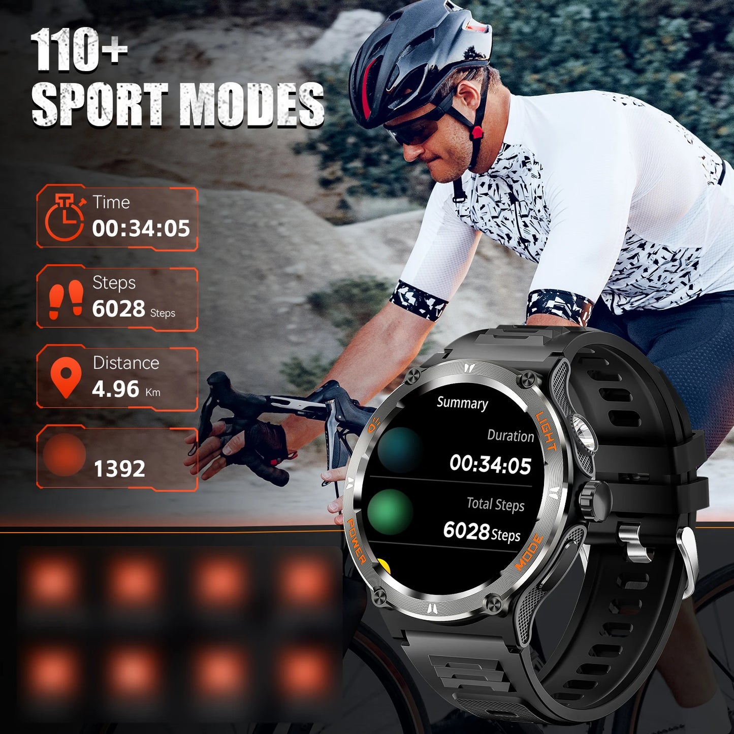 KT76 – Montre Connectée Sport Homme avec Boussole, Lampe LED et Suivi Santé - BLACKBEARD OUTDOOR INDUSTRIES