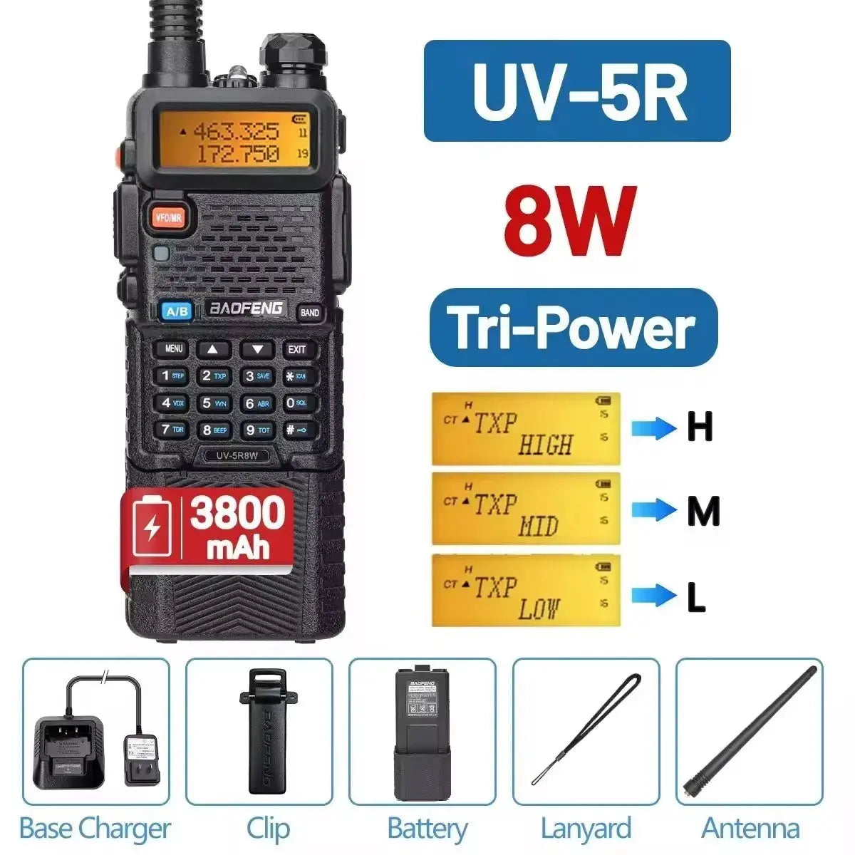 Baofeng UV-5R – Radio Bi-Bande VHF/UHF | 128 Canaux, Jusqu'à 15 km de Portée, Lampe LED et FM Ma boutique