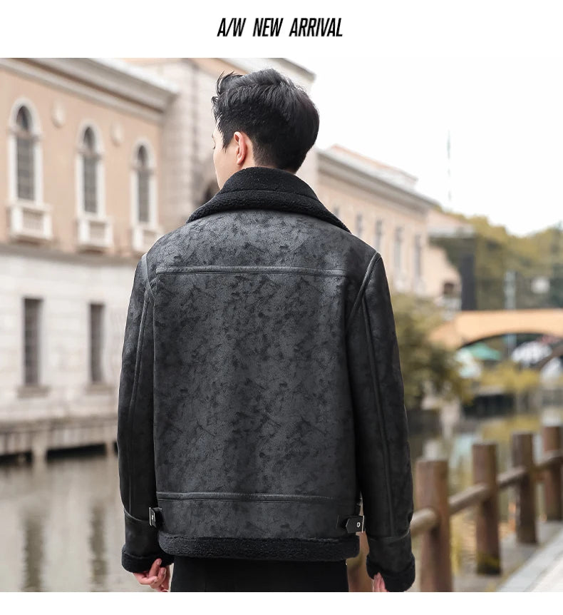 Veste en Cuir PU pour Homme avec Doublure en Cachemire – Manteau en Cuir Motard d'Hiver Épais et Chaud pour Hommes BLACKBEARD OUTDOOR INDUSTRIES