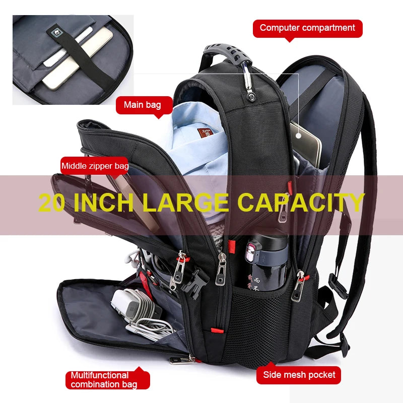Sac à Dos Imperméable 20 pouces avec Port USB – Sac École et Voyage Antivol Unisexe à Haute Capacité - BLACKBEARD OUTDOOR INDUSTRIES