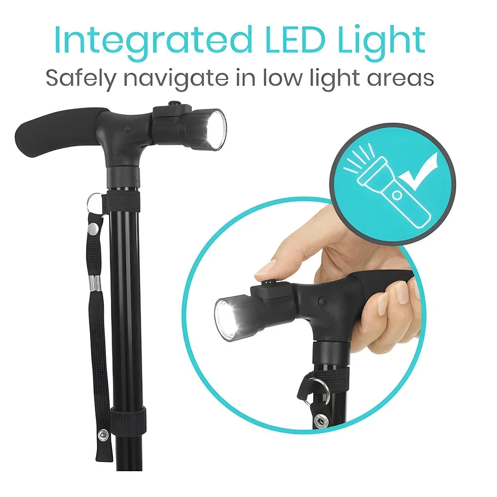 Canne Télescopique Pliable avec LED – Béquille Anti-Dérapante, Légère et Fiable pour Seniors Ma boutique
