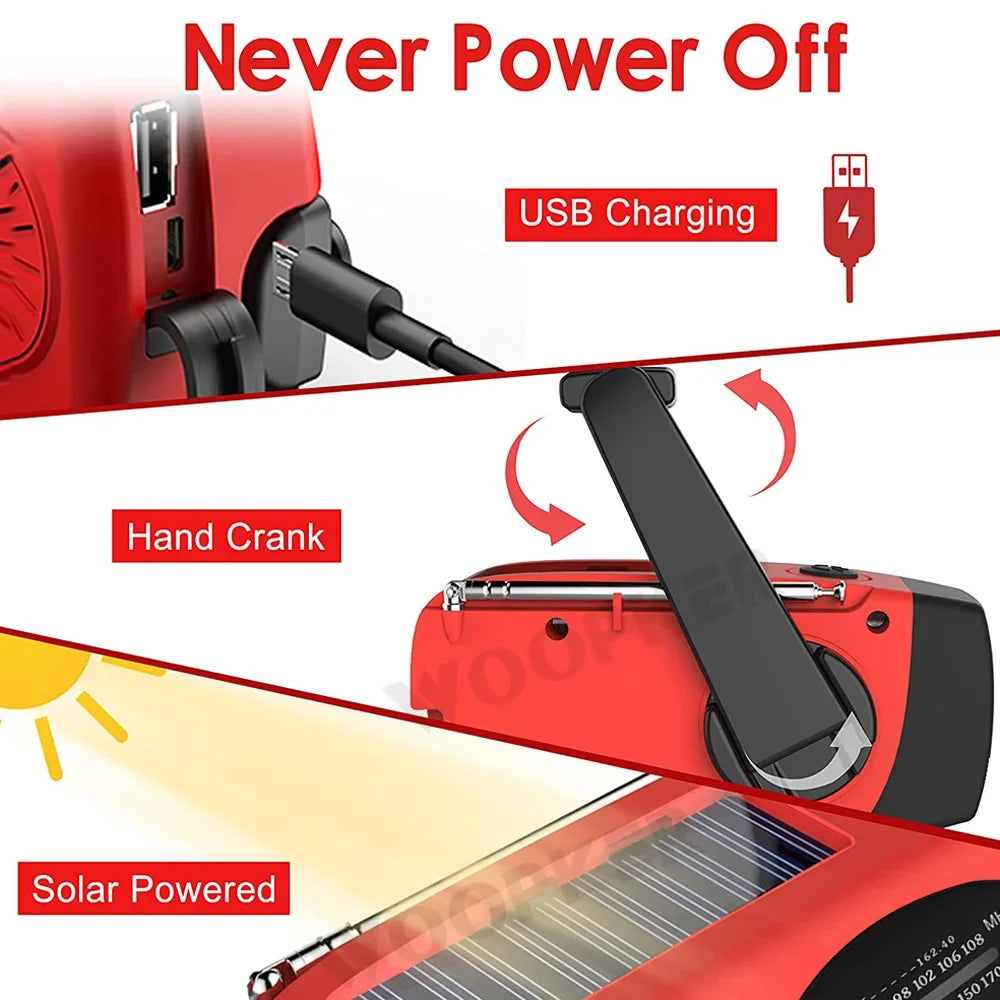 Radio d’urgence Woopker E01 – Dynamo, Solaire & USB | Radio FM/AM/NOAA | Lampe Torche Puissante | Power Bank Ma boutique