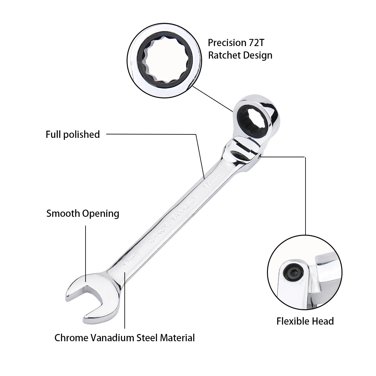 Clé à Cliquet Flexible 72 Dents en Acier Chrome Vanadium – 6 à 27 mm - BLACKBEARD OUTDOOR INDUSTRIES