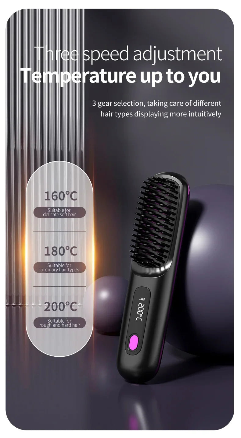 Peigne Lissant Électrique USB LCD avec Chauffage Céramique – Brosse Lissante Rechargeable Sans Fil avec Ions Négatifs - BLACKBEARD OUTDOOR INDUSTRIES