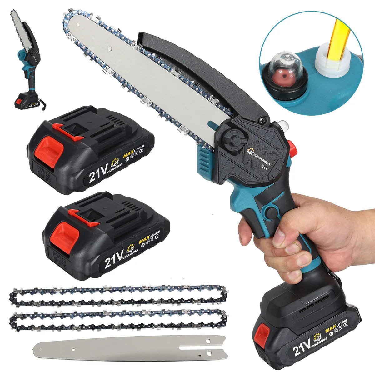 Tronçonneuse Électrique Sans Fil 3000W – Coupe Bois, Taille Pruning 6/8 Pouces – Outil Puissant Rechargeable 18V - BLACKBEARD OUTDOOR INDUSTRIES