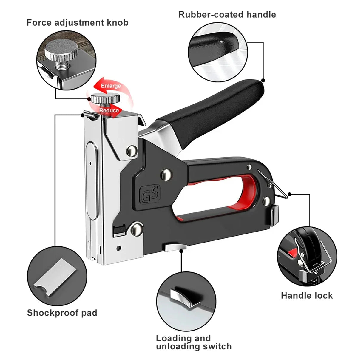 Pistolet à Clous Manuel 4 en 1 – Agrafeuse de Construction pour Bois et DIY avec 800 Agrafes BLACKBEARD OUTDOOR INDUSTRIES