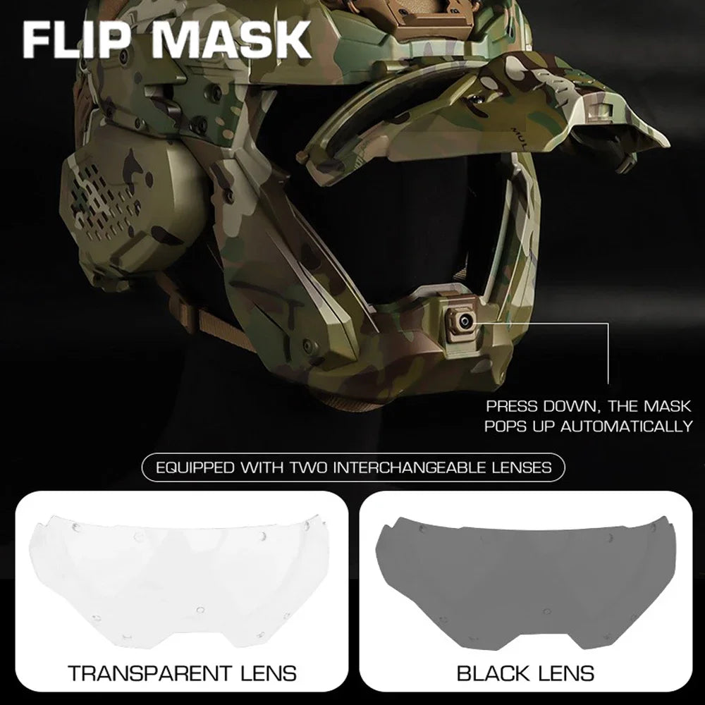 Casque tactique W-Ronin Assault II avec casque intégré, ventilateur anti-buée, masque rabattable et lentille de remplacement Ma boutique