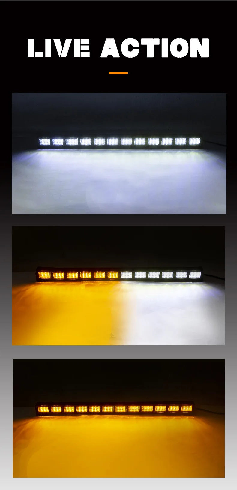 Barre lumineuse d'urgence à LED 22 pouces avec 36 LED - Lampe de signalisation pour toit de voiture, lumière clignotante Amber/Blanc, 12-24V BLACKBEARD OUTDOOR INDUSTRIES