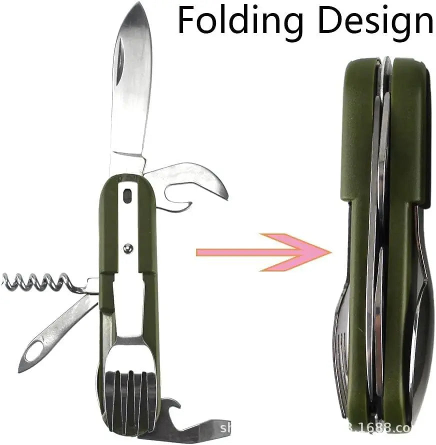 Kit de Vaisselle Multifonction 7 en 1 en Acier Inoxydable – Outils de Survie Pliable pour Camping et Pique-Nique - BLACKBEARD OUTDOOR INDUSTRIES