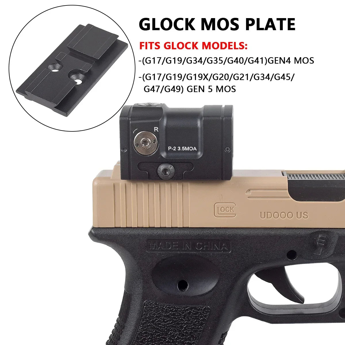 Lunette de visée tactique P-2 Red Dot 3,5 MOA avec montage haut 1,54" et fixation rail 20 mm — Pour pistolet Glock 17 MOS et carabine airsoft - BLACKBEARD OUTDOOR INDUSTRIES