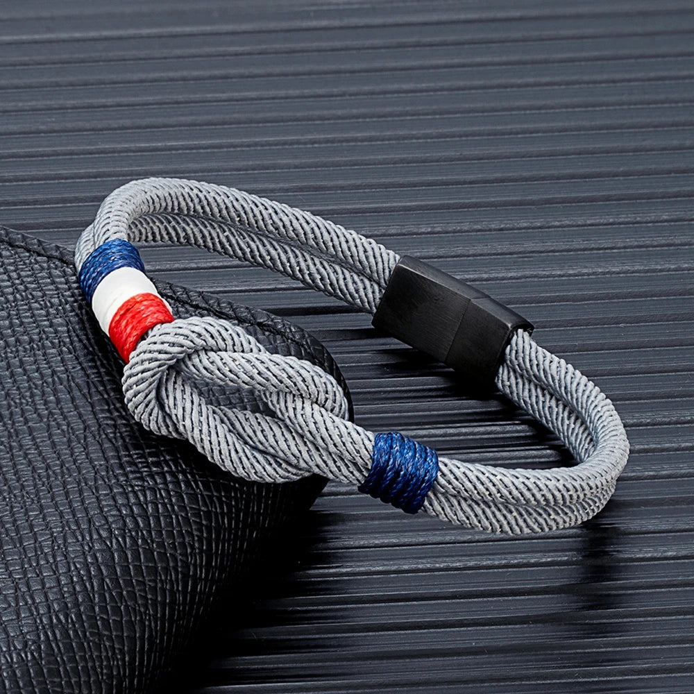 Bracelet Tressé Square Knot en Acier Inoxydable - France Flag Couple Jewelry BLACKBEARD OUTDOOR INDUSTRIES