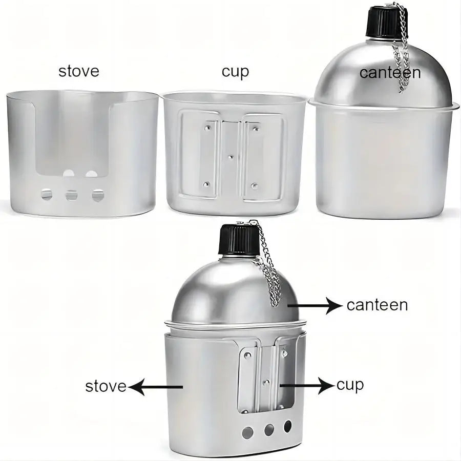 Gourde Militaire en Aluminium avec Gobelet et Pochette – 1 Set – 900 ml – Bouteille d’Eau Portable pour Camping, Randonnée, Voyage, Activités Outdoor - BLACKBEARD OUTDOOR INDUSTRIES