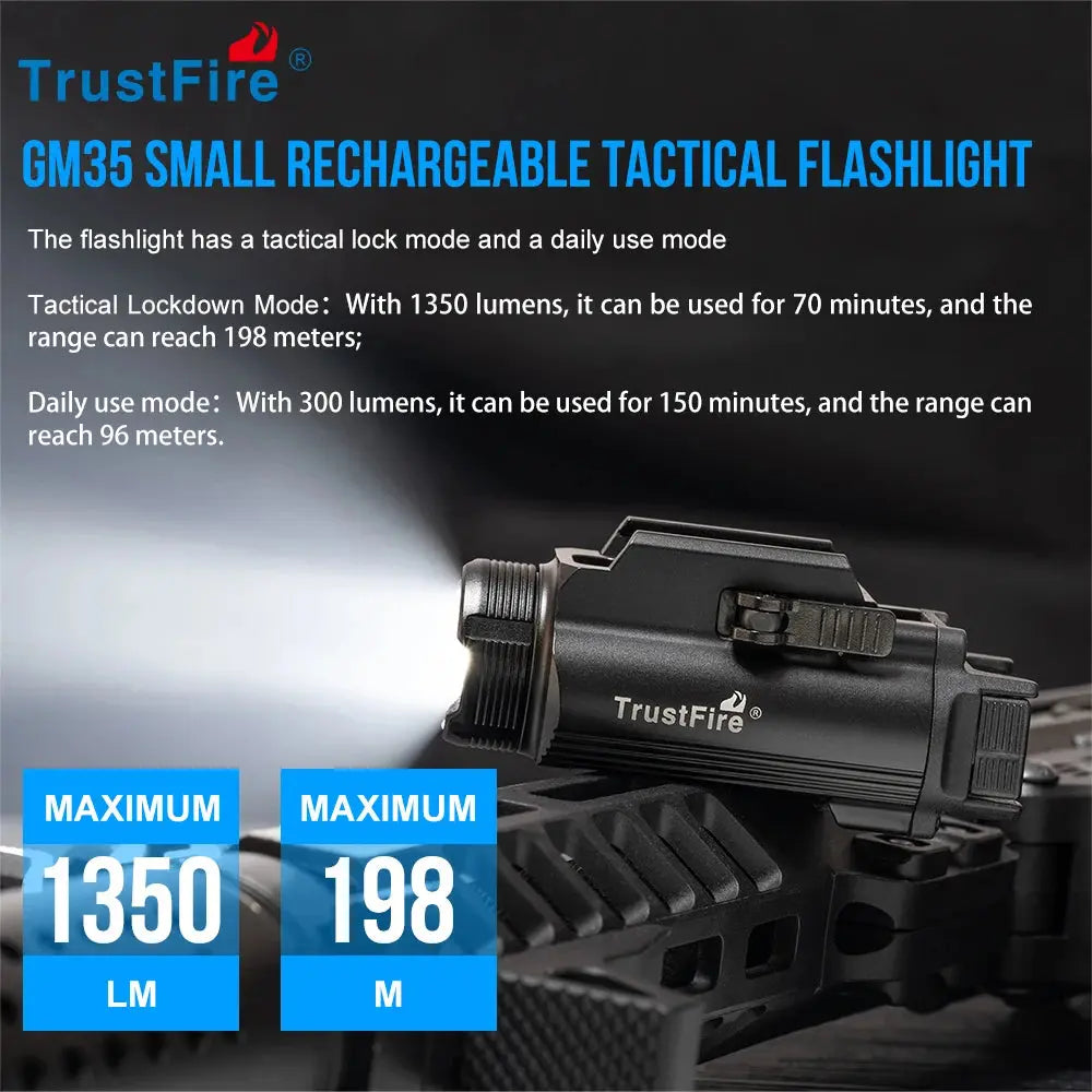 TrustFire GM35 – Lampe Tactique LED 850 Lumens | Rechargeable USB-C | Rail Picatinny / Glock 1913 | Pour Pistolet & Armes Courtes Ma boutique