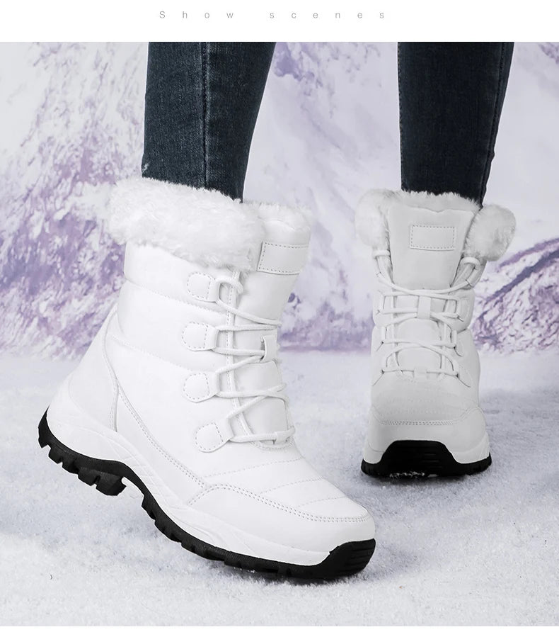 Bottes de Neige Femme Hiver 2024 – Sneakers Chaudes à Fourrure, Semelle Épaisse, Imperméables – Bottines Mi-mollet Outdoor - BLACKBEARD OUTDOOR INDUSTRIES