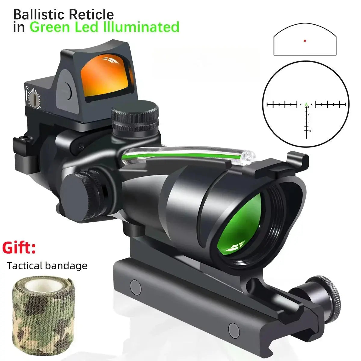 Lunette de Tir 4x32 avec Point Rouge – Optique à Fibre Réelle, Réticule Éclairé Vert et Rouge pour Rail 20mm Ma boutique