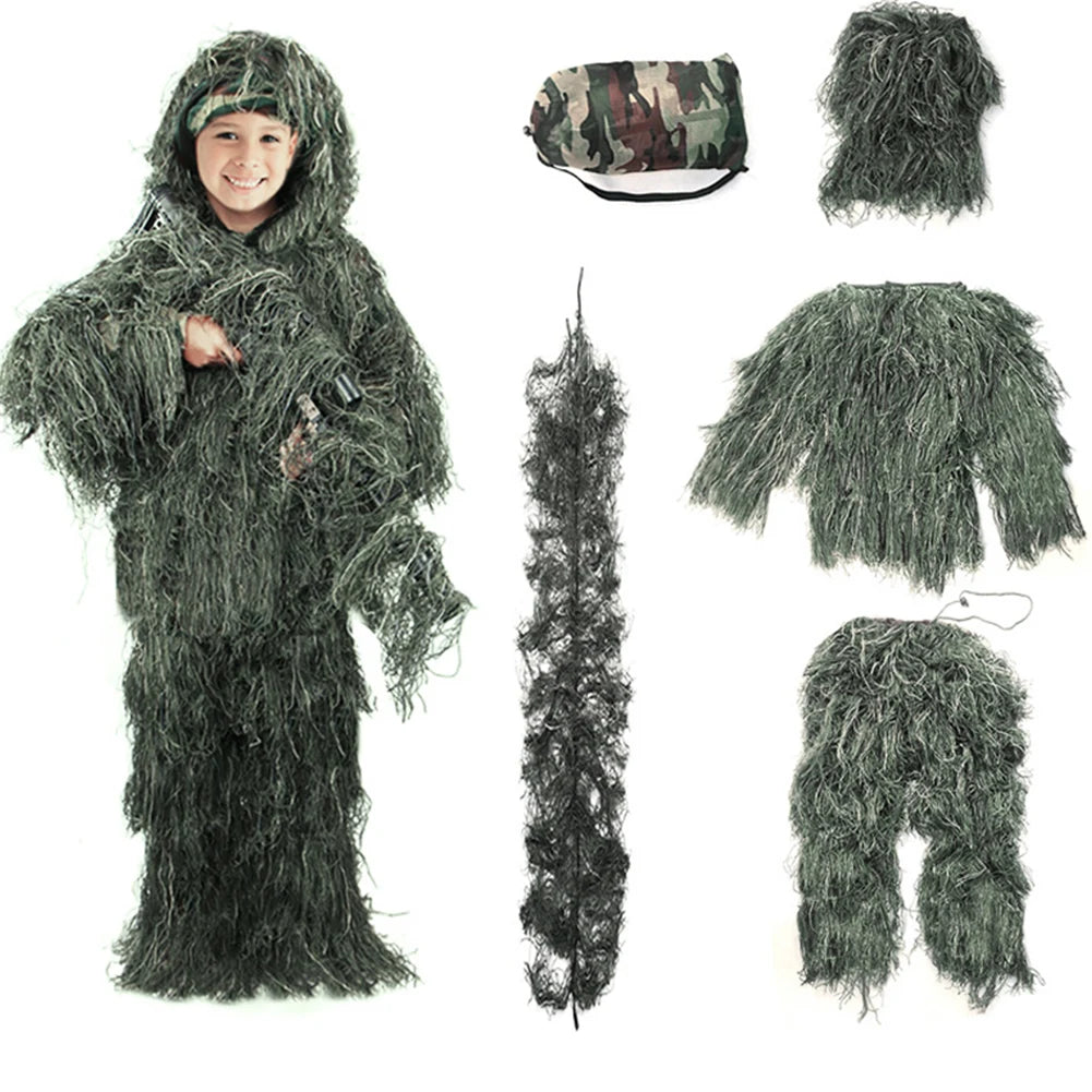 Ensemble 5 pièces Ghillie Suit Camouflage Woodland – Veste, Pantalon, Capuche, Housse de Fusil et Sac de Transport - BLACKBEARD OUTDOOR INDUSTRIES