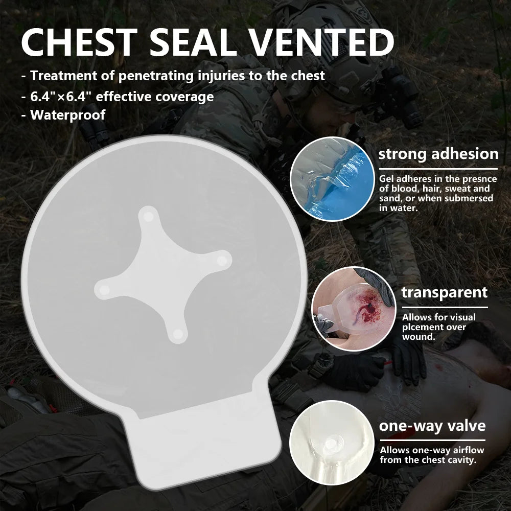 Pansement de Scellement pour Torse Tactique avec 4 Orifices (Vented) - Soins Trauma pour Patch Médical de Scellement Thoracique IFAK BLACKBEARD OUTDOOR INDUSTRIES