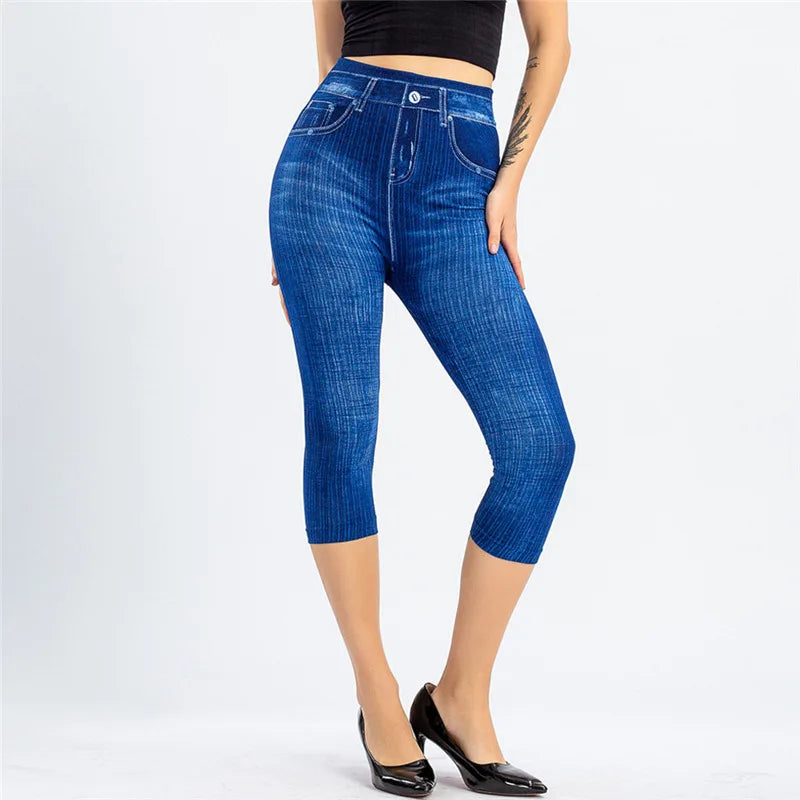 Leggings Femme Imprimé Jean — Style Slim, Extensibles, Faux Denim, Long ou Court, Été - BLACKBEARD OUTDOOR INDUSTRIES