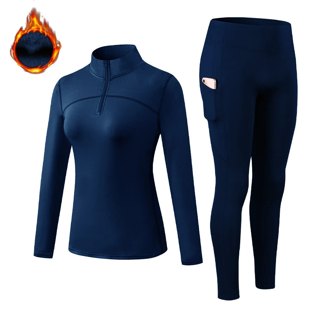 Ensemble de Sous-Vêtements Thermiques pour Femmes – T-Shirt à Col Montant et legging en Polyester et Spandex, Séchage Rapide, Chaud et Respirant - BLACKBEARD OUTDOOR INDUSTRIES