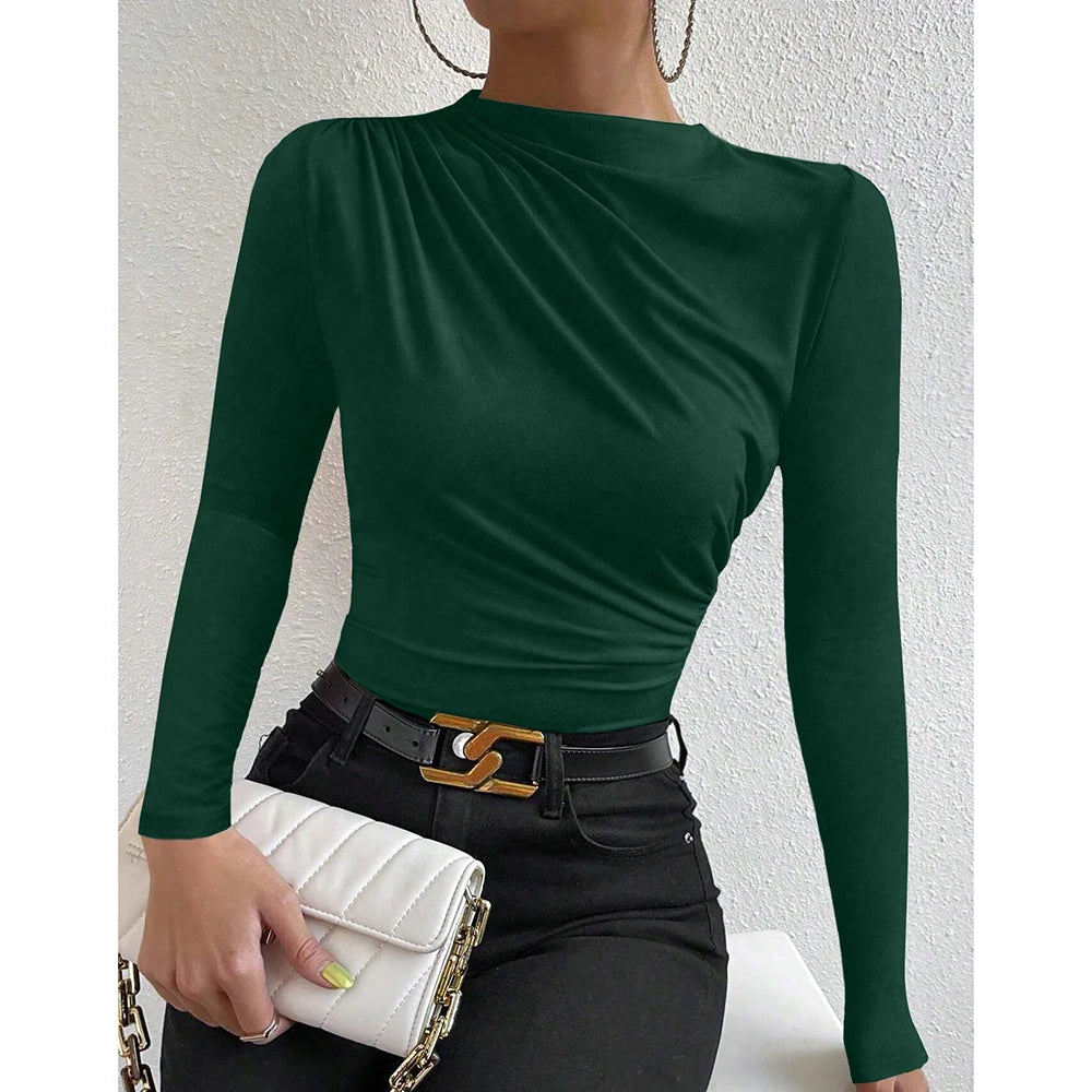 T-shirt Femme Manches Longues à Volants | Style Casual Chic | Col Rond | Mia Muse – Automne / Hiver - BLACKBEARD OUTDOOR INDUSTRIES