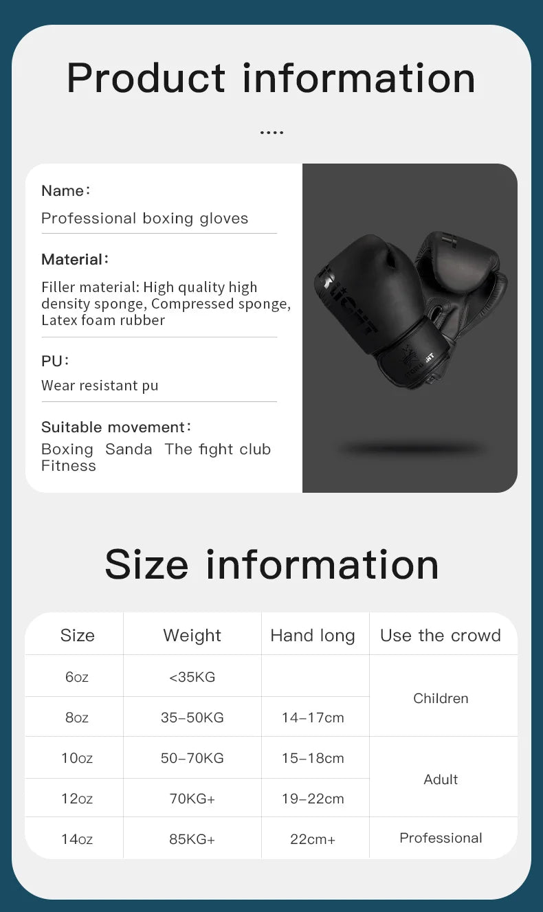 Gants de Boxe Professionnels 10/12/14/16 oz – Gants de Combat Muay Thai, MMA, Entraînement pour Hommes et Femmes - BLACKBEARD OUTDOOR INDUSTRIES