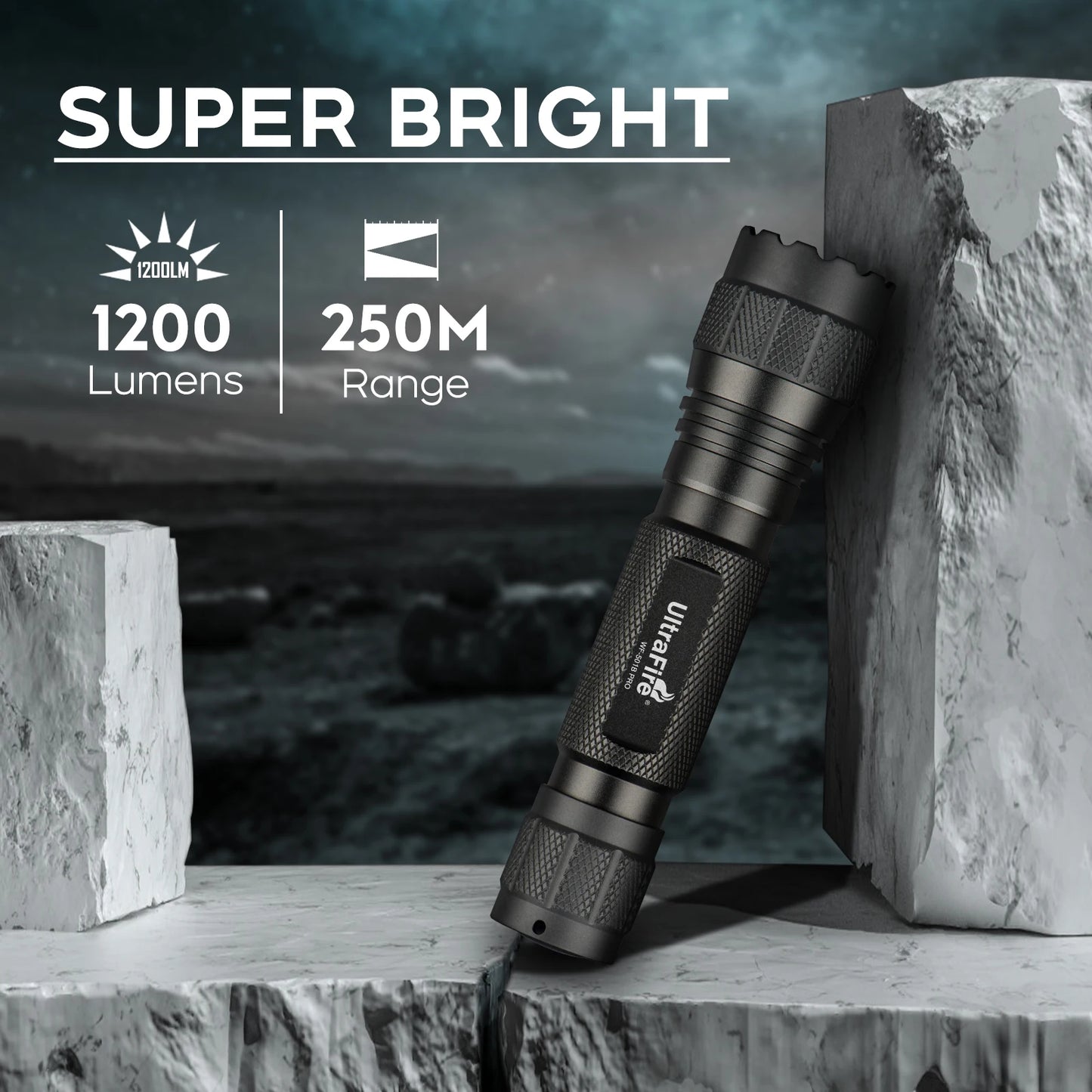 Lampe Torche Tactique UltraFire WF-501B Pro – 1200 Lumens Rechargeable avec Clip Ceinture Tactique W66 - BLACKBEARD OUTDOOR INDUSTRIES